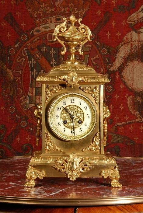 fig 1. Japy Freres Antique French Brass Table Clock ~ French - Circa 1860.